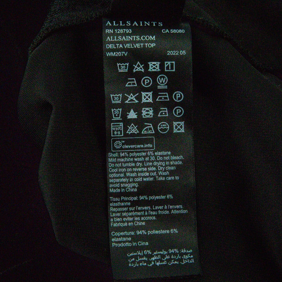 AllSaints Size 0 Black Delta Velvet Off the Shoulder Cross Over V Neck Knit Top - Picture 5 of 6